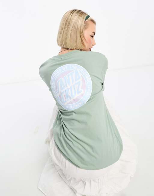 Santa Cruz til the end t shirt in sage green with chest and back