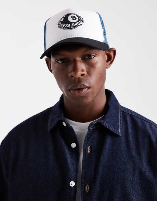 Santa Cruz - Trucker pet met schuim aan de voorkant en 8 ball-print in wit en blauw