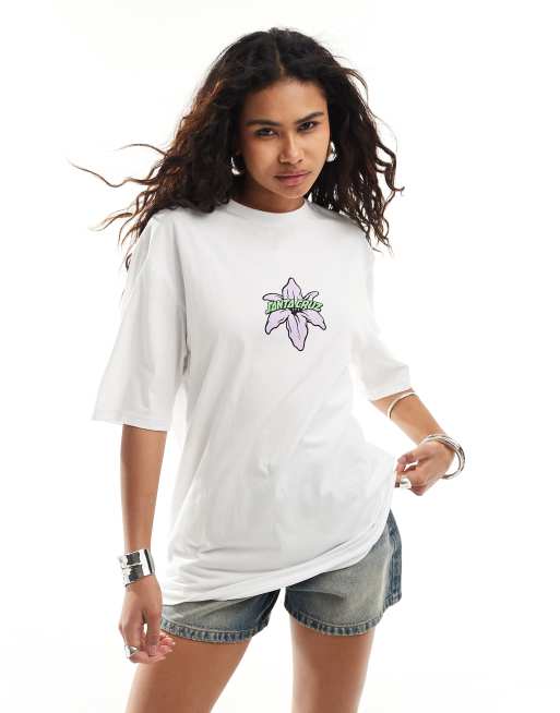 Santa Cruz – Übergroßes T-Shirt in Weiß mit Blumengrafik in Bionik-Optik