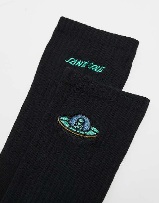 Santa Cruz UFO embroidered socks in black, 3 of 3