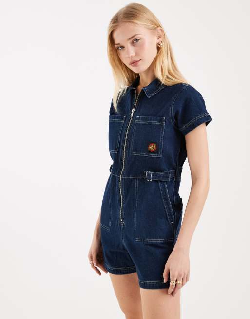 Santa Cruz utility zip through denim playsuit in dark indigo, 2 of 4