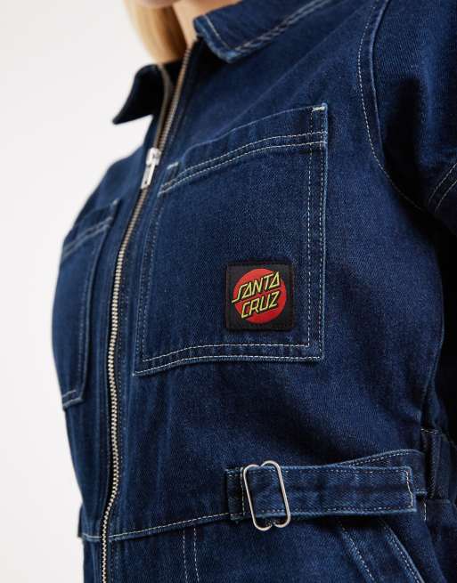Santa Cruz utility zip through denim playsuit in dark indigo, 3 of 4