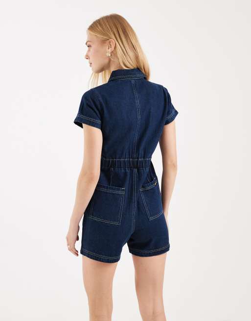 Santa Cruz utility zip through denim playsuit in dark indigo, 4 of 4