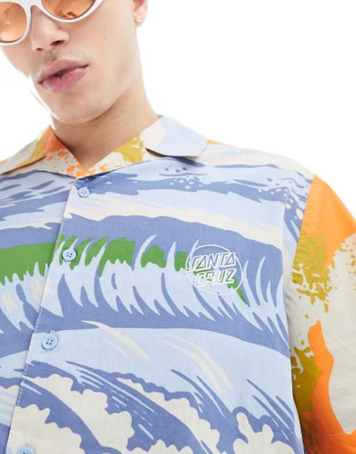 Santa Cruz wave print short sleeve revere shirt in multi, 2 of 4