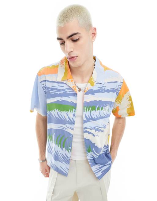 Santa Cruz wave print short sleeve revere shirt in multi, 4 of 4