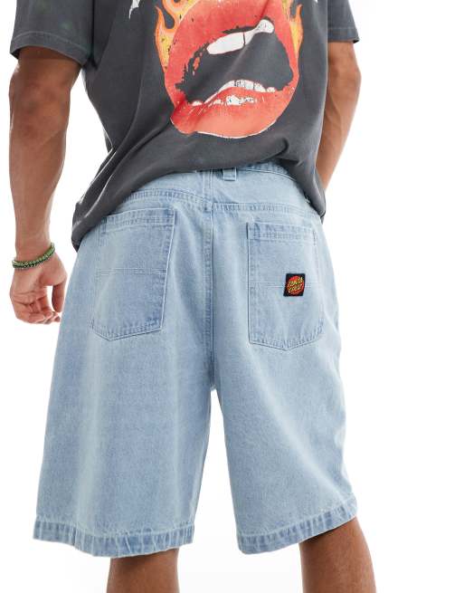 Santa Cruz – Weite Jeans-Shorts in blauer Stone-Waschung