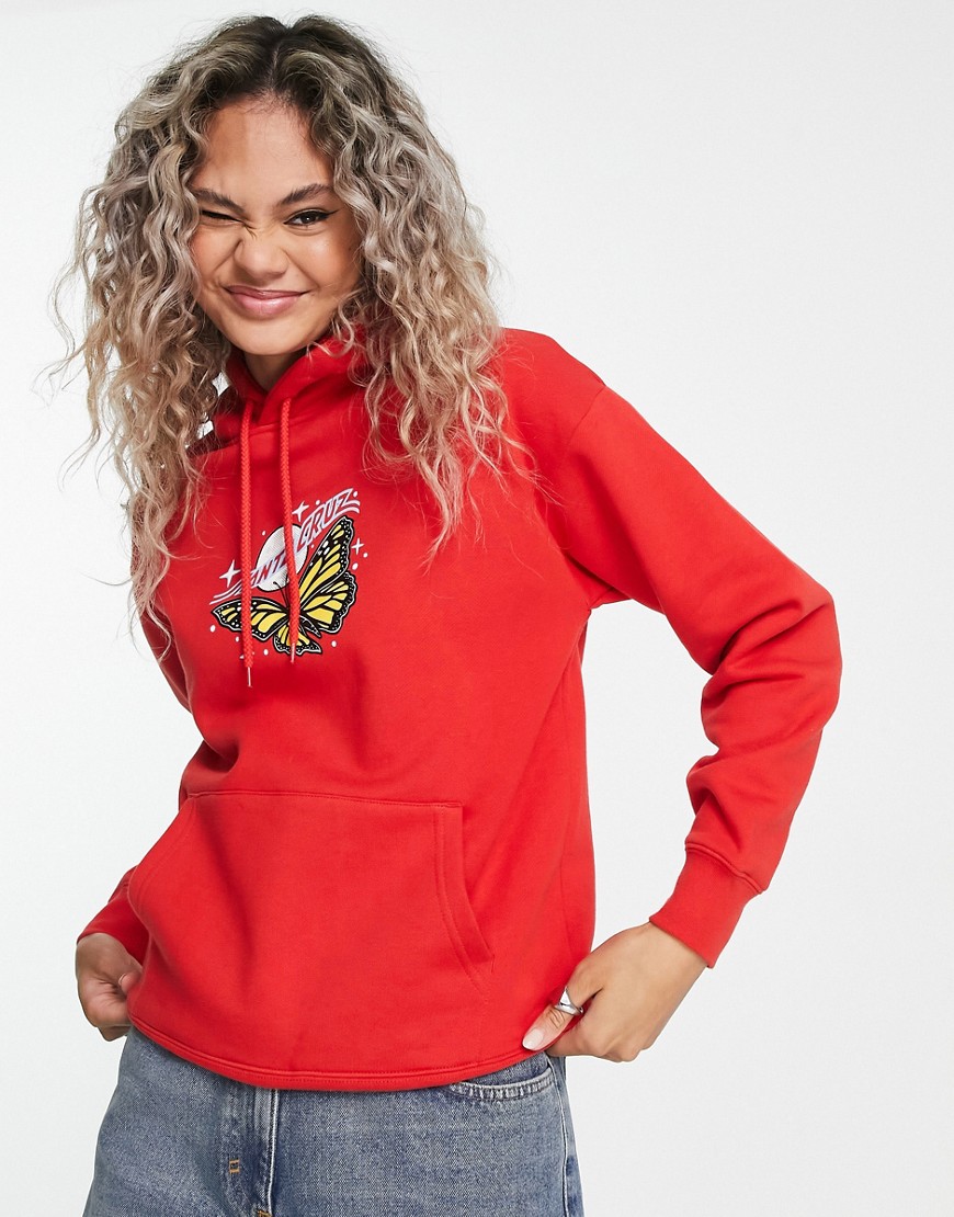 Santa Cruz winged moon motif hoodie in bright red