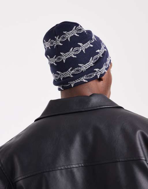 Santa Cruz wired monogram rib knit beanie in blue, 3 of 3