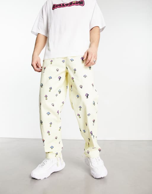 Santa Cruz x ASOS co ord trousers in white with mushroom all over