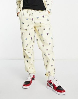 Santa Cruz x ASOS co-ord trousers in white with mushroom all over print
