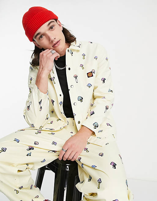 Santa Cruz x ASOS overshirt in white with mushroom all over print (part of a set)