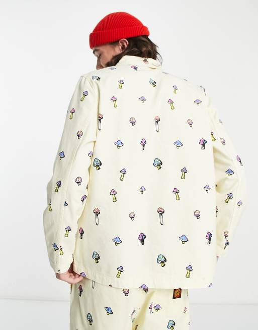 Santa Cruz x ASOS overshirt in white with mushroom all over print