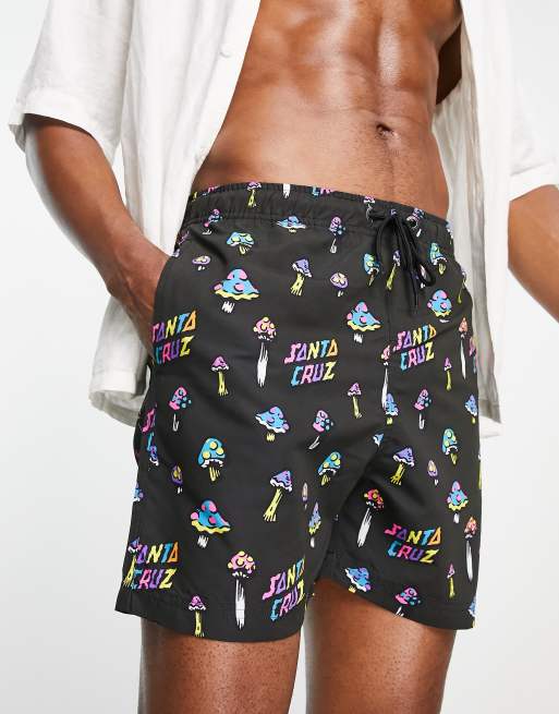 Santa Cruz x ASOS - Sorte badeshorts med svampeprint overalt - Del af sæt