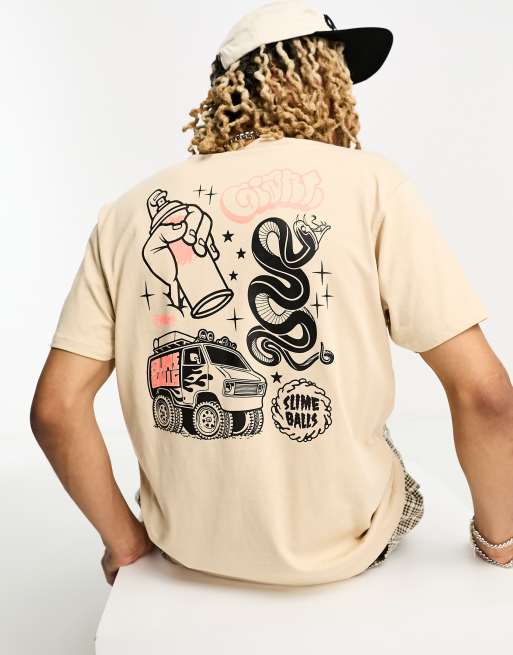 Santa Cruz x Mike Grant - Slimeballs - T-shirt in beige met print midden op de borst en rug