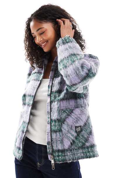 Santa Cruz relaxed two way zip shacket in lilac and green check