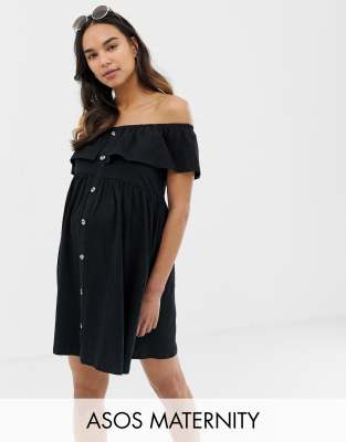 фото Сарафан мини на пуговицах с ярусной юбкой asos design maternity-черный asos maternity