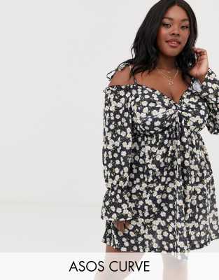 фото Сарафан свободного кроя с цветочным принтом и открытыми плечами asos design curve-мульти asos curve