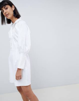 фото Саржевое платье мини asos white-белый