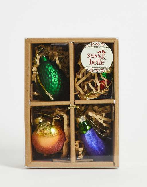 Sass and Belle - Lot de 4 petites boules de Noël en forme de fruits et légumes