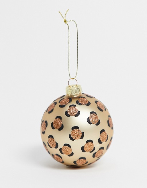Sass & Belle Christmas bauble in glitter leopard print