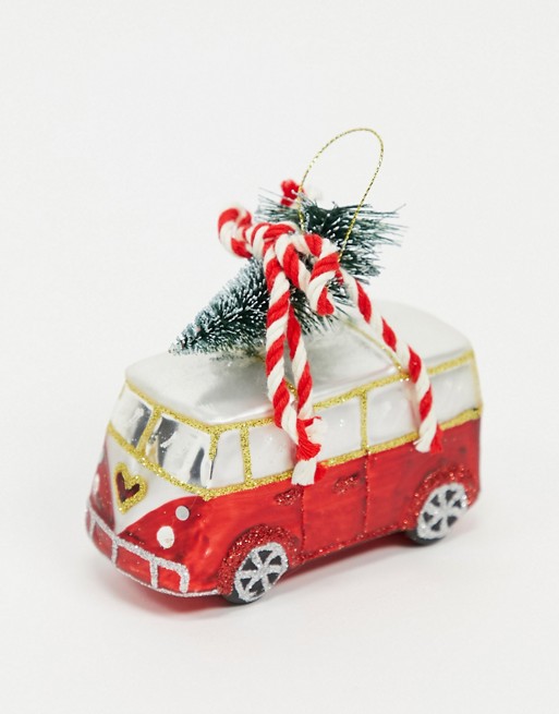 Sass & Belle Christmas bauble with camper van and tree design