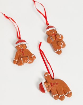 Sass & Belle Christmas decoration pack of 3 yoga gingerbread design