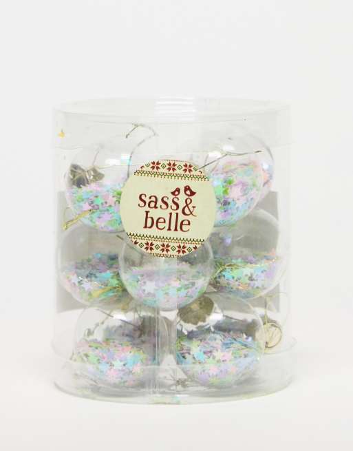 Sass & Belle - Confezione da 12 palline di Natale con stelline in colori pastello