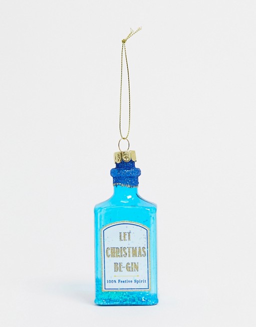 Sass & Belle gin bauble in blue 'Let the fun Be-gin' design