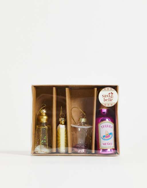 Sass & Belle - Kerstmis - Set van 4 tequila kerstballen