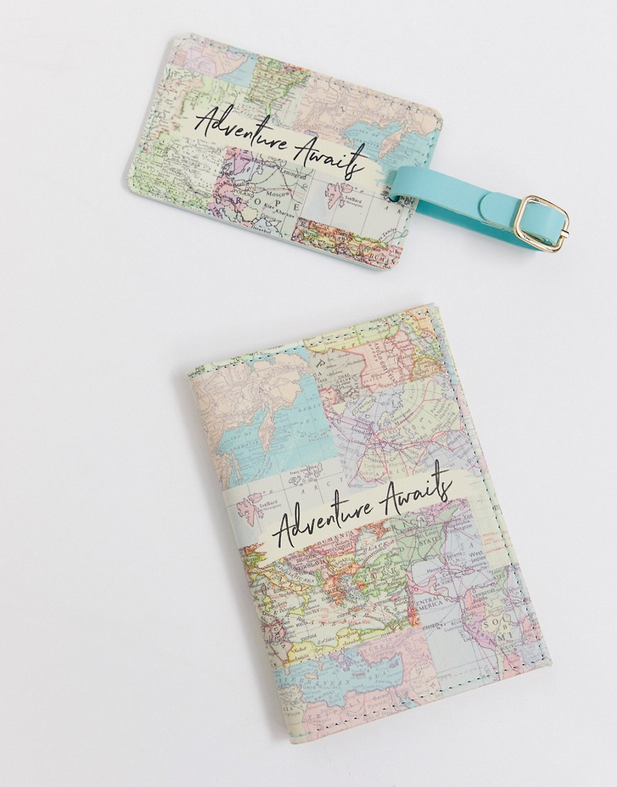 Sass & belle maps luggage tag & passport cover-Multi