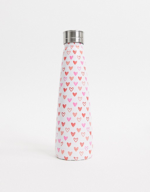 Sass & Belle metal water bottle in heart print