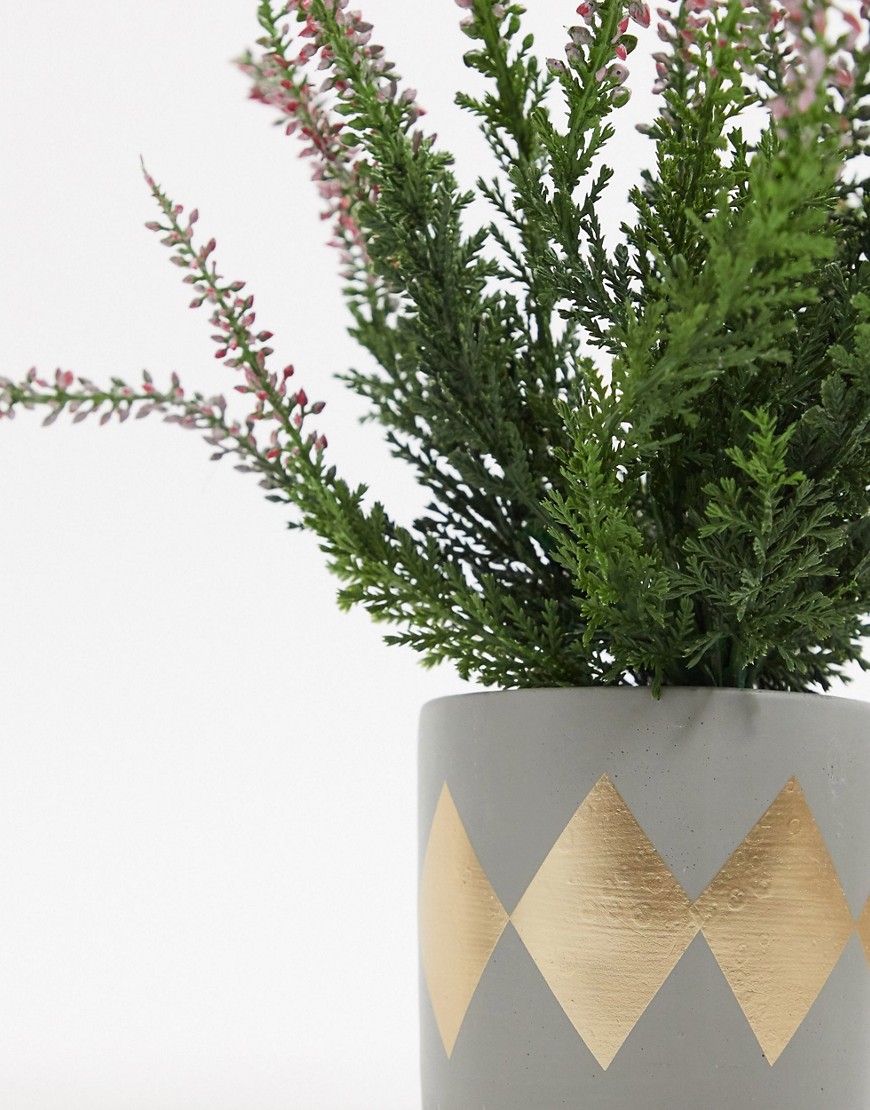 Sass & Belle mini cement planter with gold detail-Multi