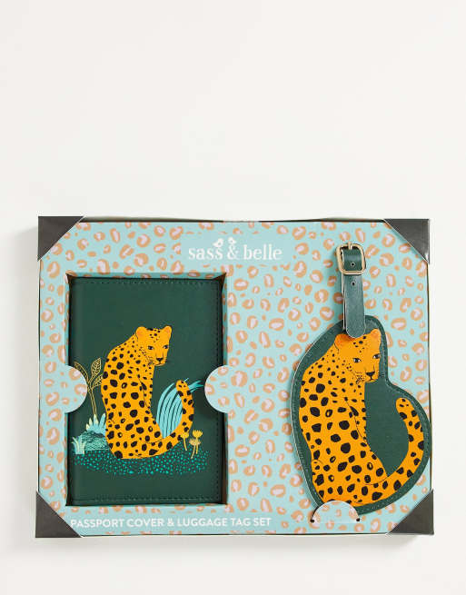 Sass & Belle – Passhülle und Gepäckanhänger im Set mit Leopardendesign