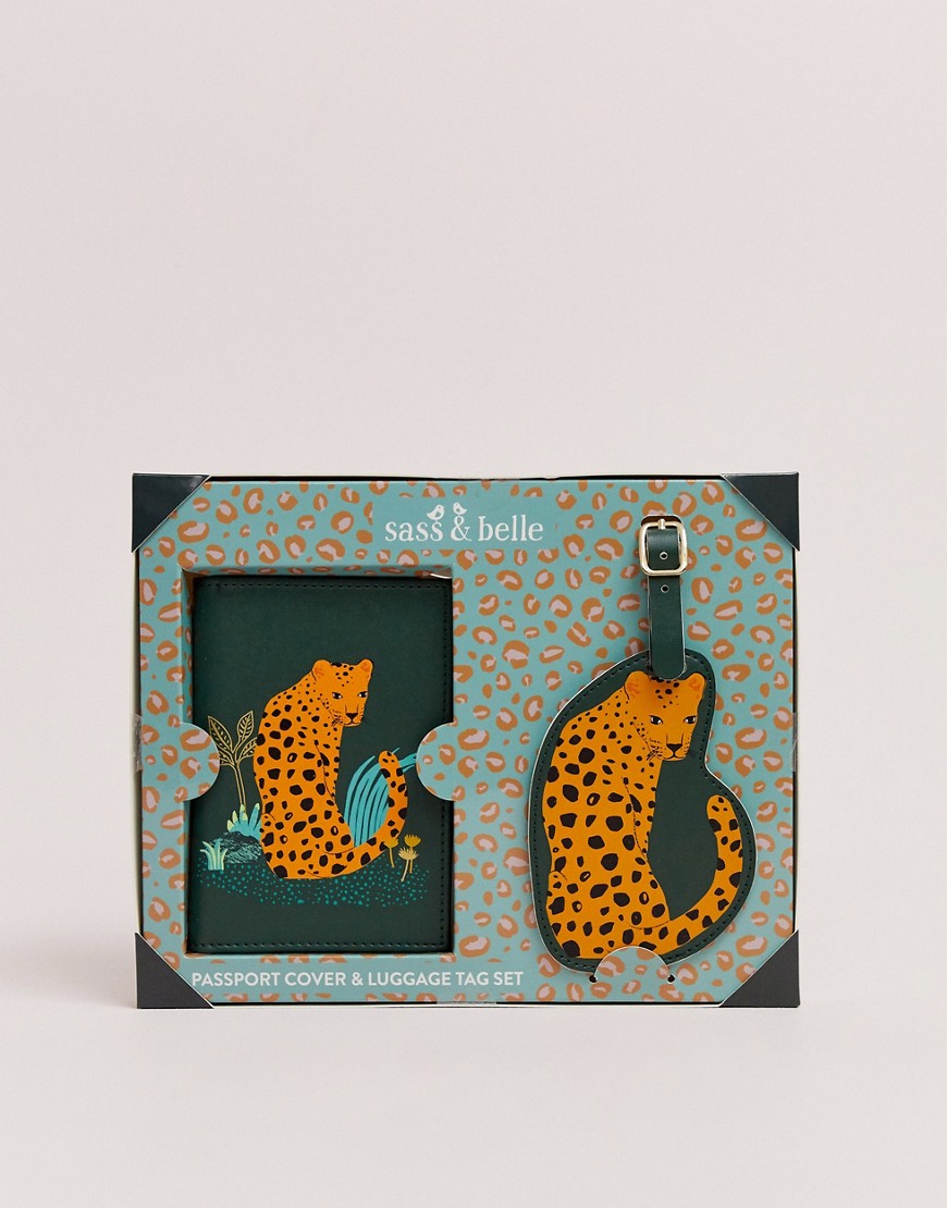 Sass & belle – Set med leopardmönstrade adresslapp och passfodral-Flerfärgad