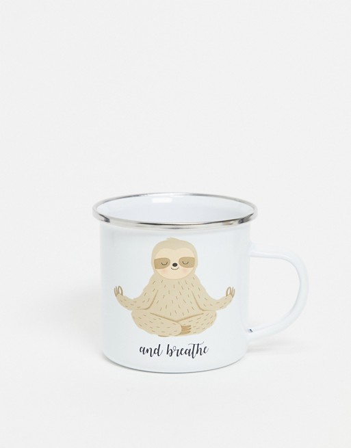 Sass & Belle yoga sloth enamel mug
