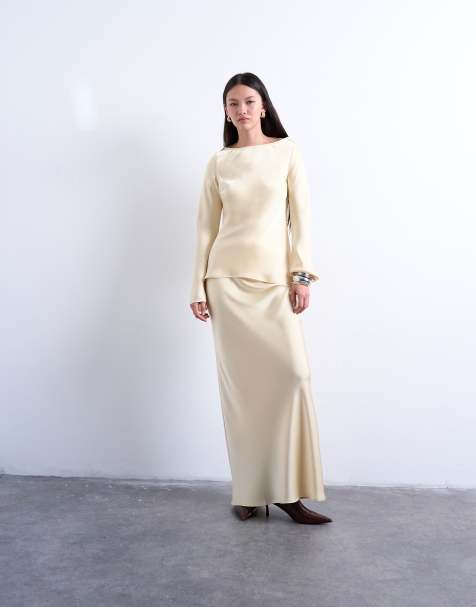 Satin bias-cut set in buttermilk - view 1