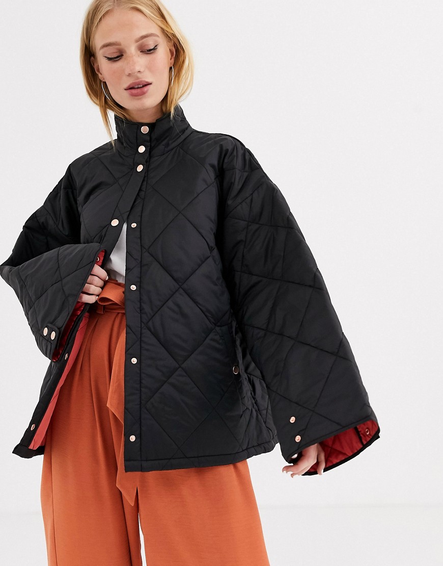 фото Сатиновая стеганая куртка-кимоно из комплекта gestuz ray-черный