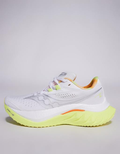 Saucony Endorphin Speed 4 fast & light trainers in white and sunny