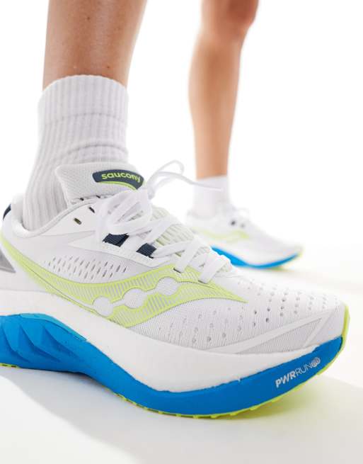 Saucony Endorphin Speed 4 neutral running trainers in white and viziblue