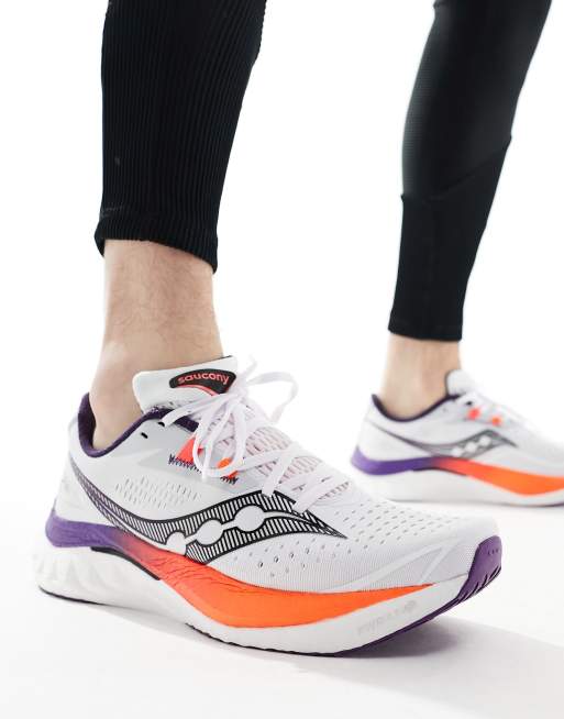  Saucony Endorphin Speed 4 neutral running trainers in white and viziorange