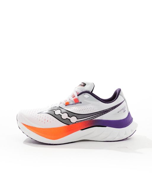 Saucony Endorphin Speed 4 neutral running trainers in white and viziorange, 2 of 5