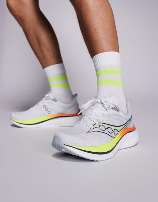 Saucony Endorphin Speed 5 running trainers in white and citron, 3 of 5