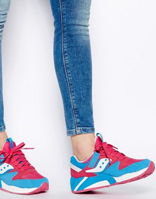 saucony grid 9000 pink blue trainers