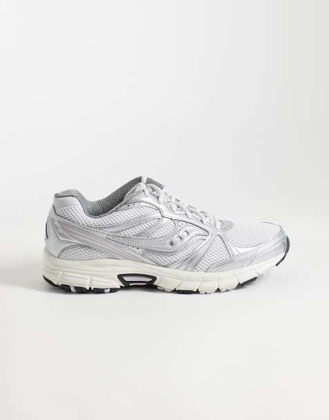 Saucony Grid Legacy trainers in silver and cream - view 1