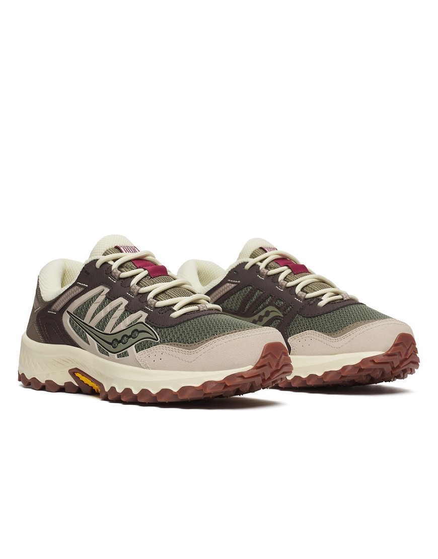 Saucony Grid Peak trainers in olive and brown-Green