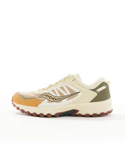 Saucony Grid Peak trainers in tan and chino green, 2 of 5