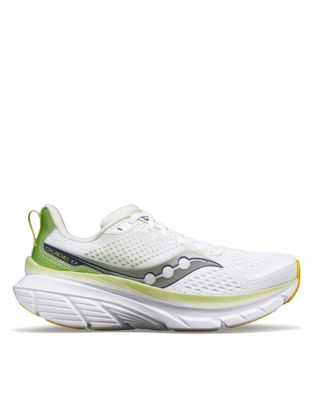 Saucony Guide 17 structured cushioning running trainers in white and fern