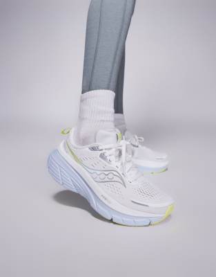 asos Saucony Guide 18 max cushioning trainers in white and ice melt