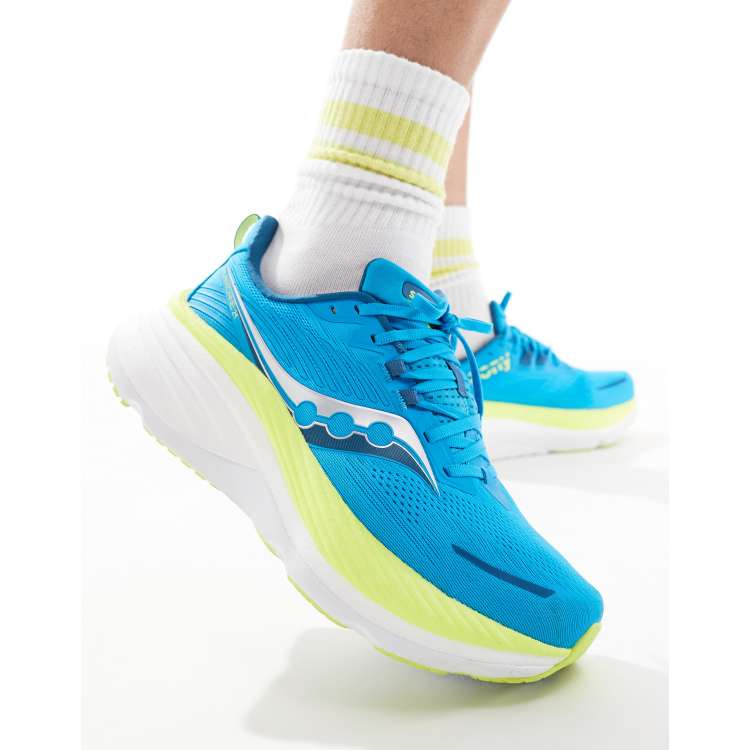 Saucony Hurricane 24 Lauf Sneaker in Viziblau und Zitrone ASOS