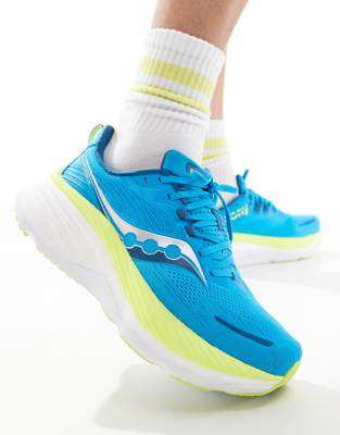 Saucony Hurricane 24 running trainers in viziblue and citron